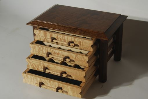 Custom Made Pagoda Style Jewelry Box In Quilted Maple And Claro Walnut