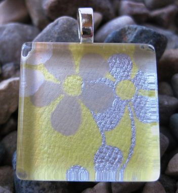 Custom Made Glass Pendant With Buttered Flowers Design On Silver Snake Chain Necklace