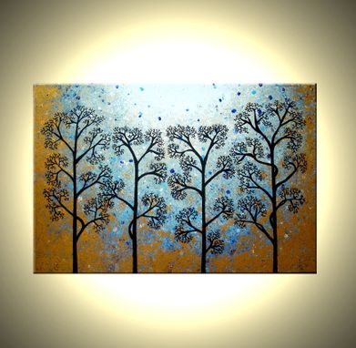 Custom Made Original Abstract Tree Painting, Textured Abstract Metallic Gold Impasto Trees, 36x24"