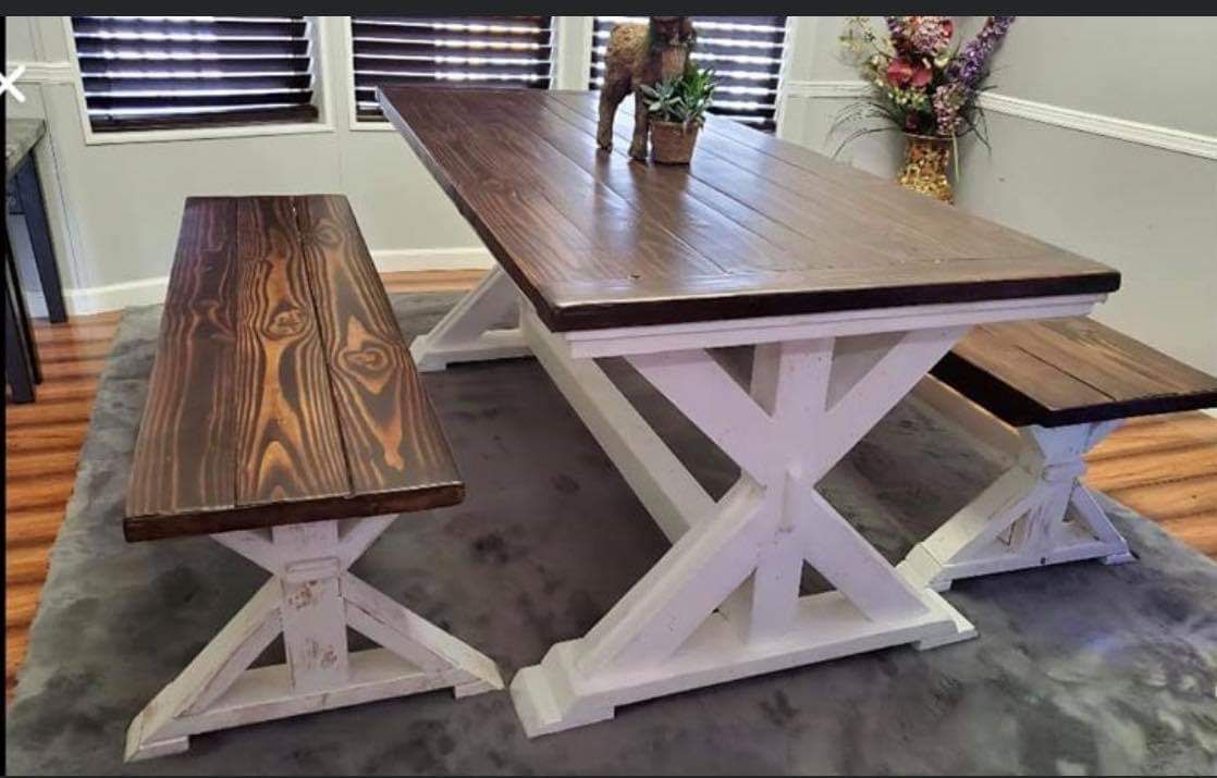 Custom Made Farmhouse Trestle Table by Genesis Home Custom Woodworks