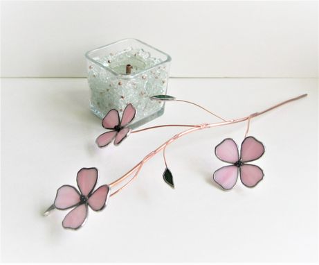 Custom Made Dogwood In Palest Pink Stained Glass-Industrial Flower Sculpture