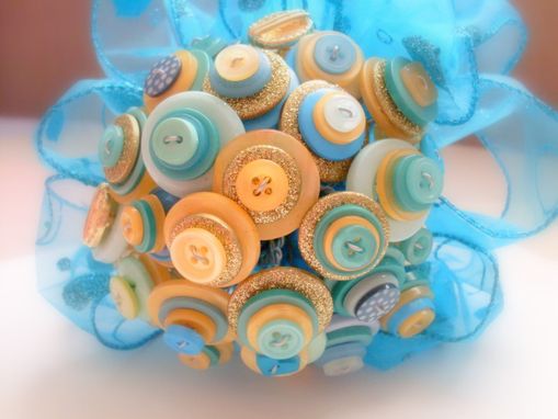 Custom Made Turquoise And Gold Buttons Bridesmaid Bouquet