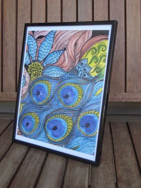 Custom Made Peacock Fine Art Print-Turquoise Blue Lime Green Ink And Acrylic Painting