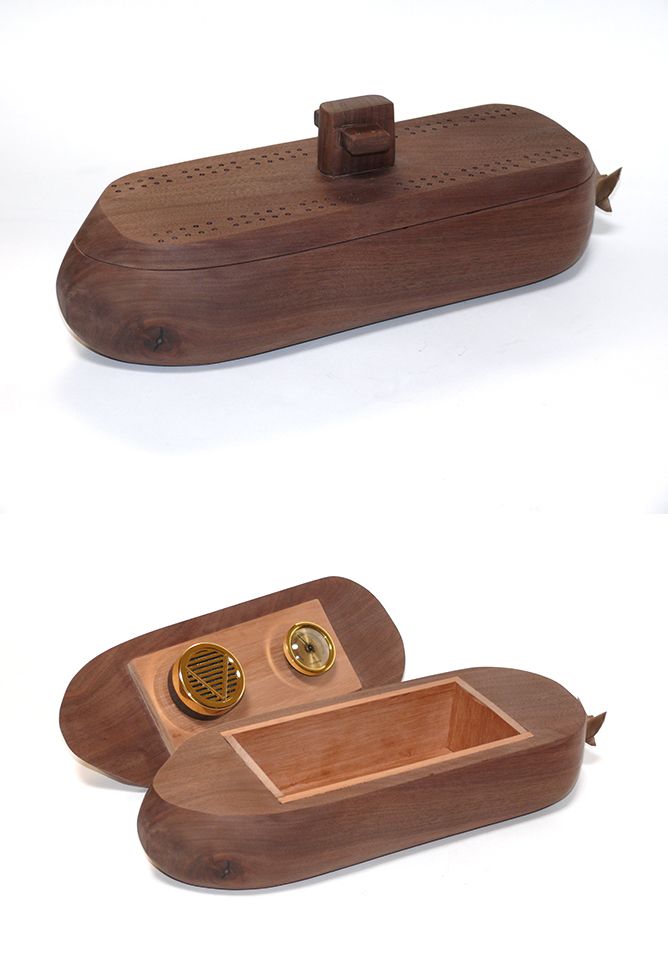 Custom Submarine Humidor Cribbage Board by Wyckoff Woodworks