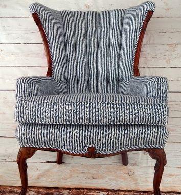 Custom Made Indigo And White Fanback Chair