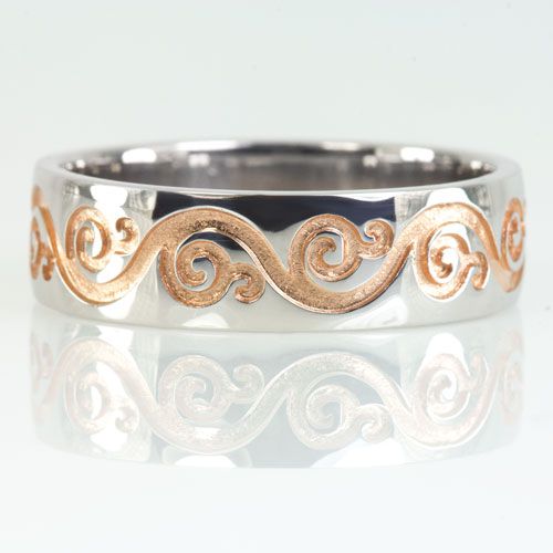 Hand Made Filigree Two Tone Vintage Style Wedding Band Rose White Custom Made Filigree Two Tone Vintage Style Wedding Band Rose White Gold Antique Ring Fl Swirl