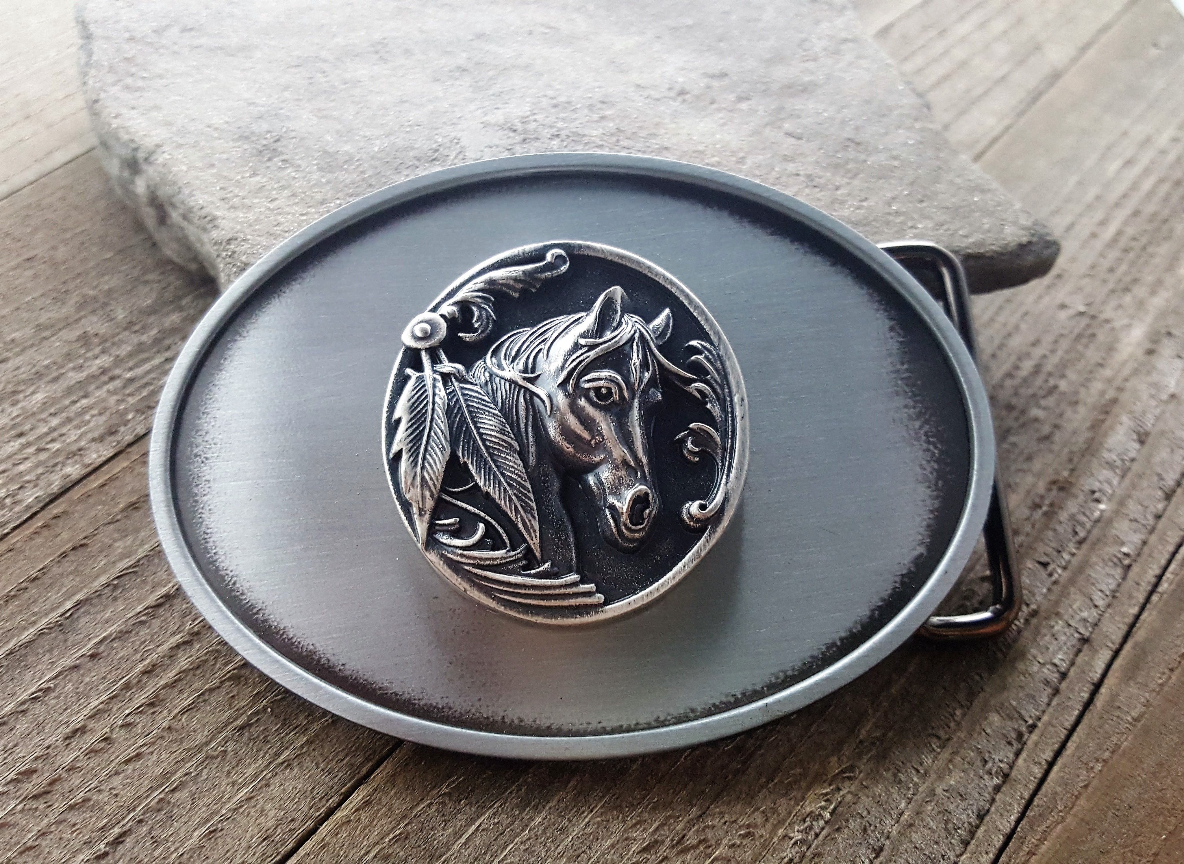 Buy Custom Handmade Oxidized Silver Horse Belt Buckle, made to order 