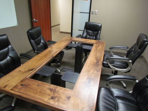 Custom Made Walnut Steel And Glass Conference Table