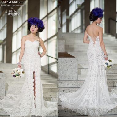 Custom Made Custom Made Couture Split Fit-N-Flare Wedding Dress-Sheer Back (Style # Juliet Pb137)-Made To Order