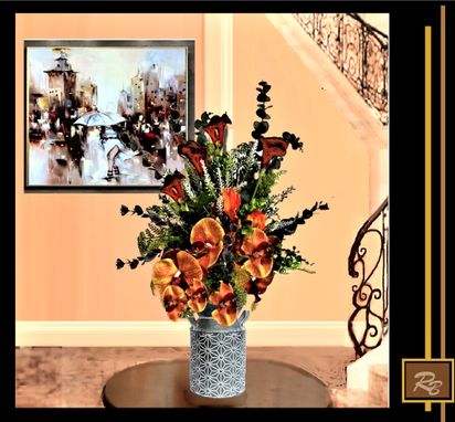 Custom Made Large, Silk Flower Arrangement, Orchids, Calla Lilies, Entryway, Centerpiece, Floor Vase
