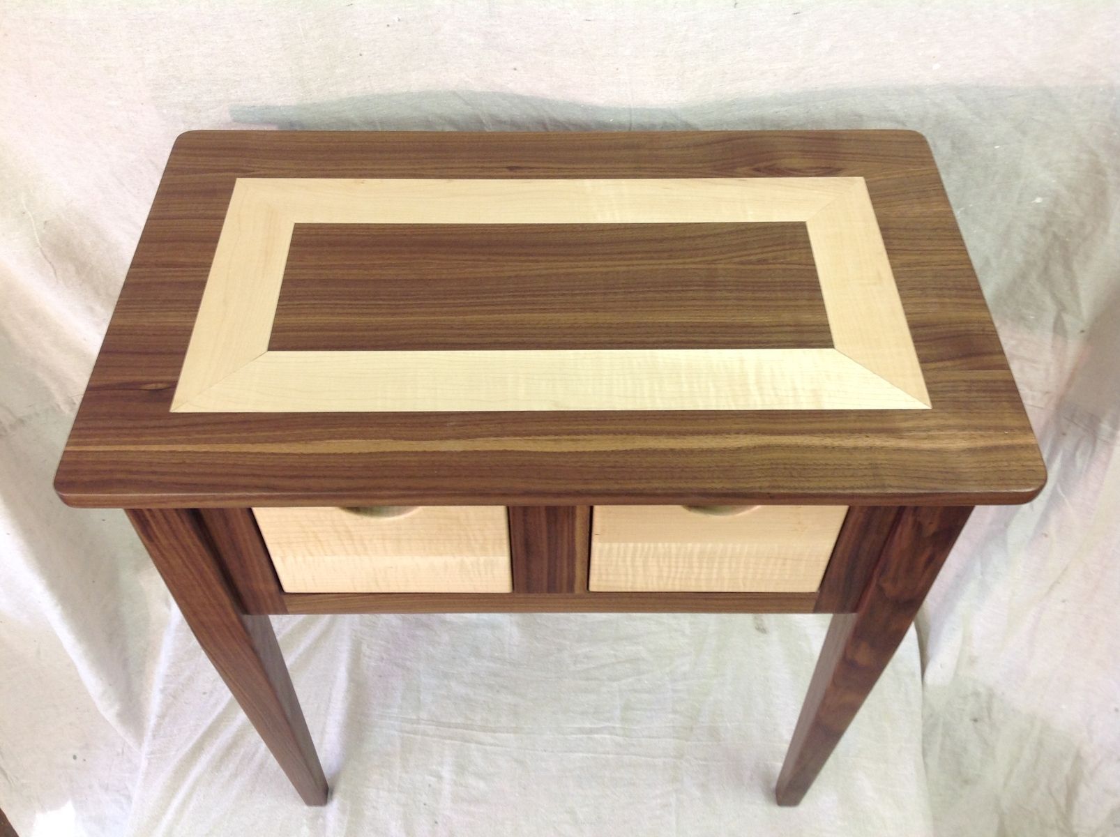 Hand Made Black Walnut And Tiger Maple End Table by Moose Pond