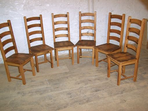 Custom Made Wormy Chestnut Dining Chairs With Arched And Contoured Slats