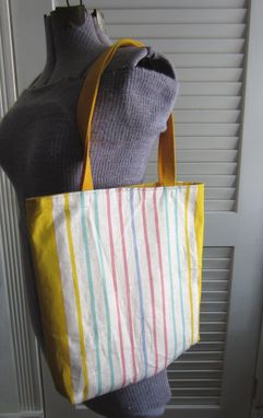 Custom Made Upcycled Tote Bag Made From A Vintage Striped Kitchen Towel