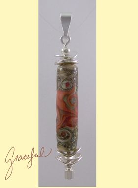 Custom Made Graceful Coral And Ivory Lampwork Glass Bead Pendant