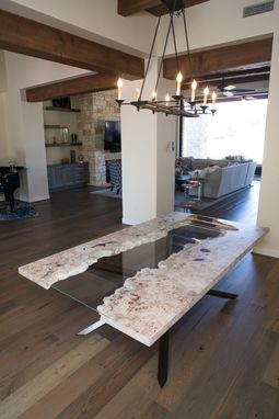 Custom Made 4x9ft French Mappa Burl Live Edge Glass Inlay River Dining Table