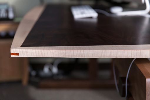 Custom Made Walnut And Curly Maple Writing Table Desk