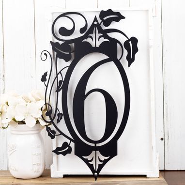 Custom Made Vertical House Numbers Metal Plaque With Vines And Fleur De Lis