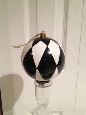 Custom Made Hand Painted Black And White Harlequin Ornament - 4inch