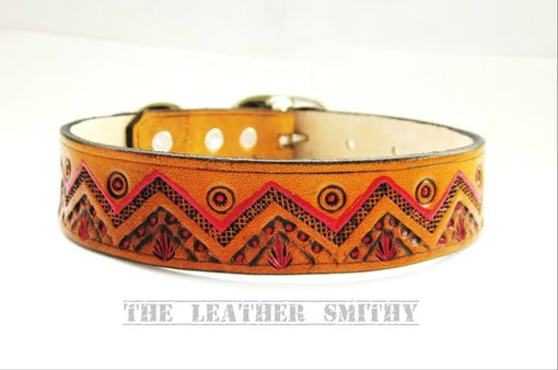 Custom Made Southwestern Leather Dog Collar 1 Inch Wide, Hand Tooled And Painted