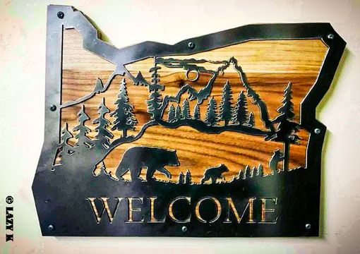 Custom Made Personalized Metal And Wood State Hanging Sign