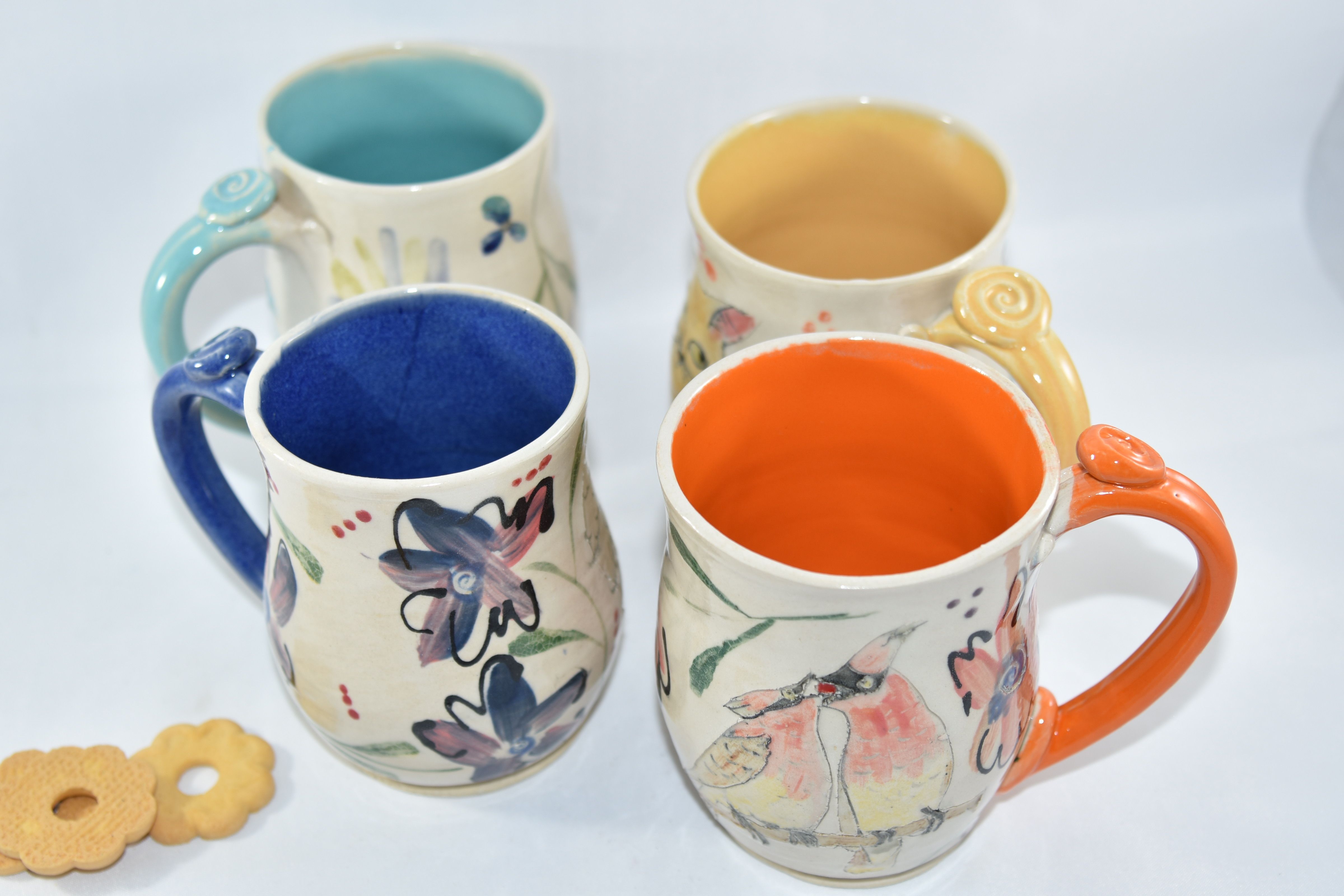 Ceramic Coffee Mug Set - Large Stoneware Cups - Hand-Painted, Two-Tone Glazed Mugs for Coffee, Tea, and More - Microwave & Dishwasher Safe - Set of 4
