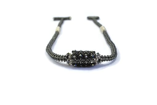 Custom Made Black Silvery Beaded Bead Necklace