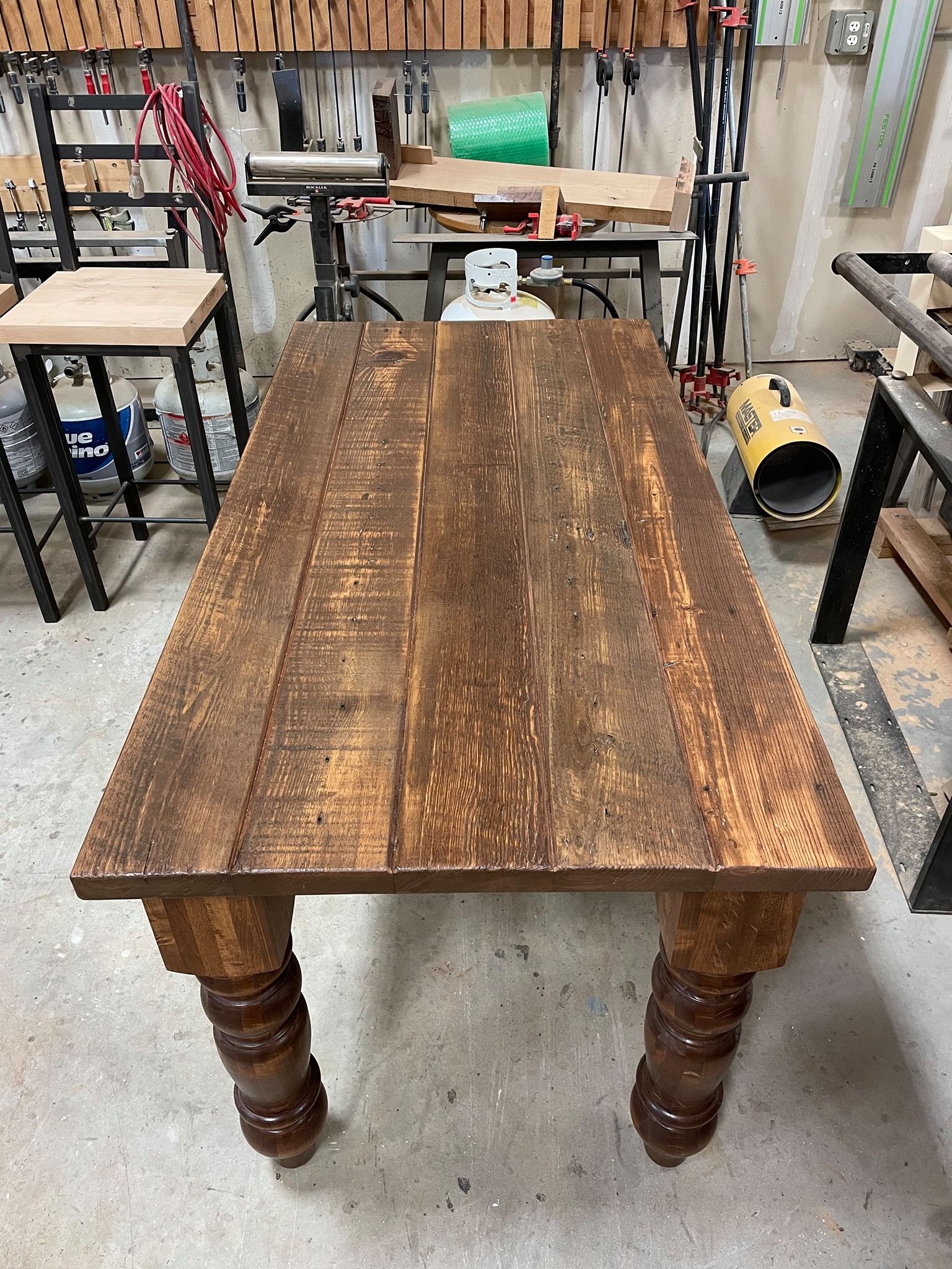Custom Turned Leg Farmhouse Table by Rustic + Modern Handcrafted
