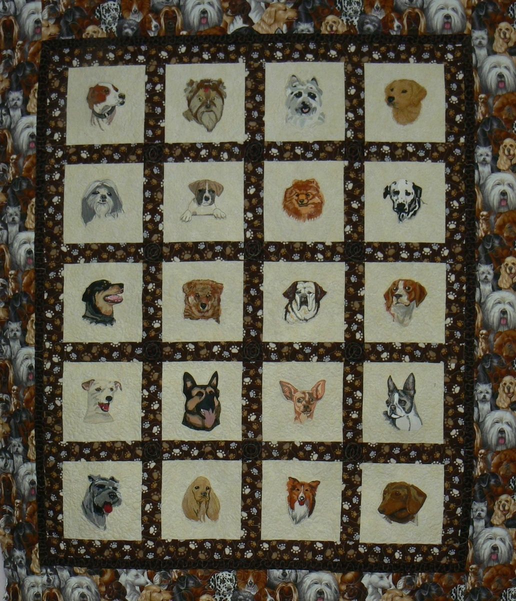 Hand Made Custom Embroidered Dog Quilt by Arlene's Quilts and