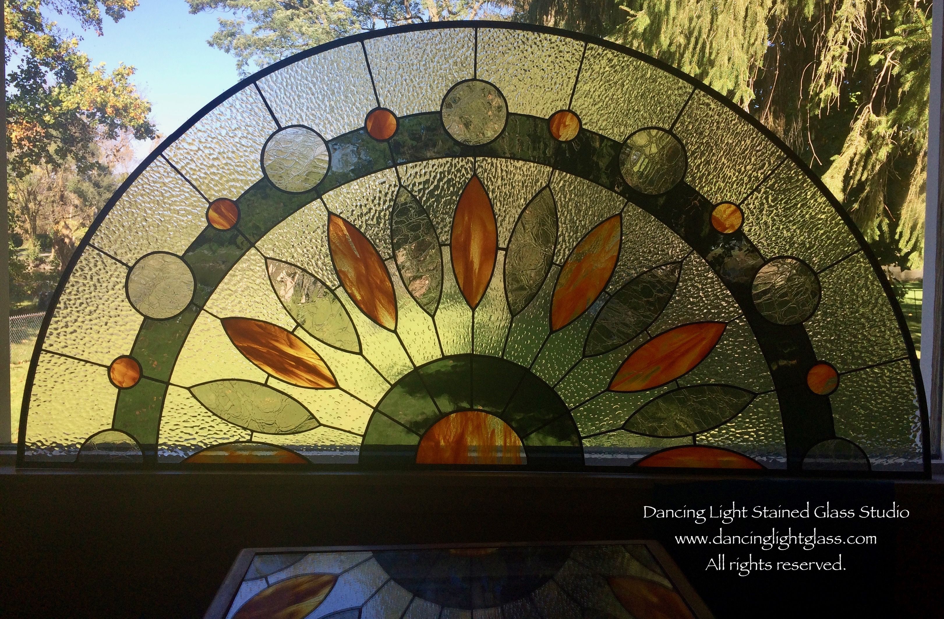 Custom Half Round Sister Stained Glass Transoms by Dancing Light