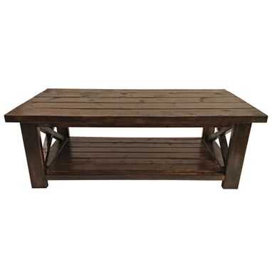 Custom Made Rustic Farmhouse Coffee Table - Country Modern Stained Solid Wood