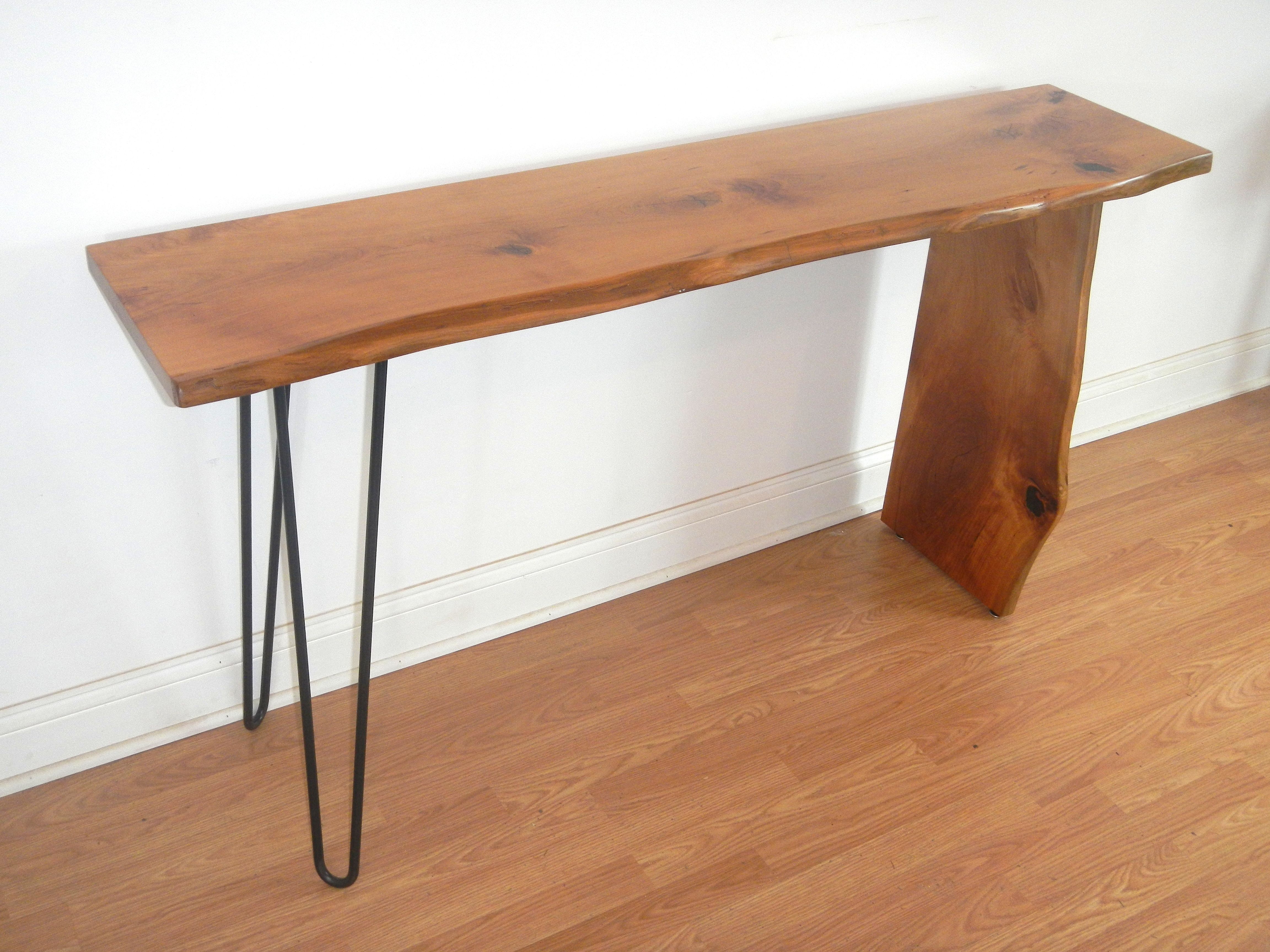 Hand Crafted Live Edge Mid Century Modern Console Table With Hairpin