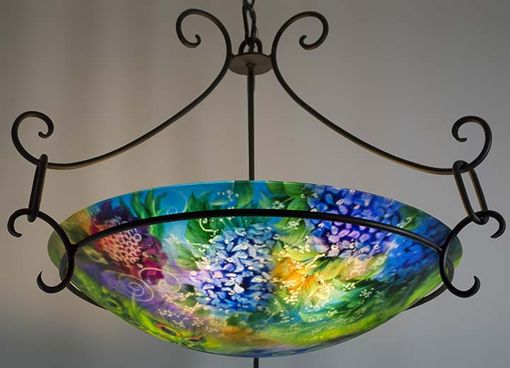 Custom Made Peacock Blues Painted Glass Chandelier