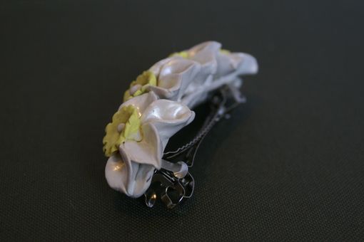 Custom Made Barrette French Style Pearl White Yellow Wedding Jonquil, Daffodile, Naricissus Flower