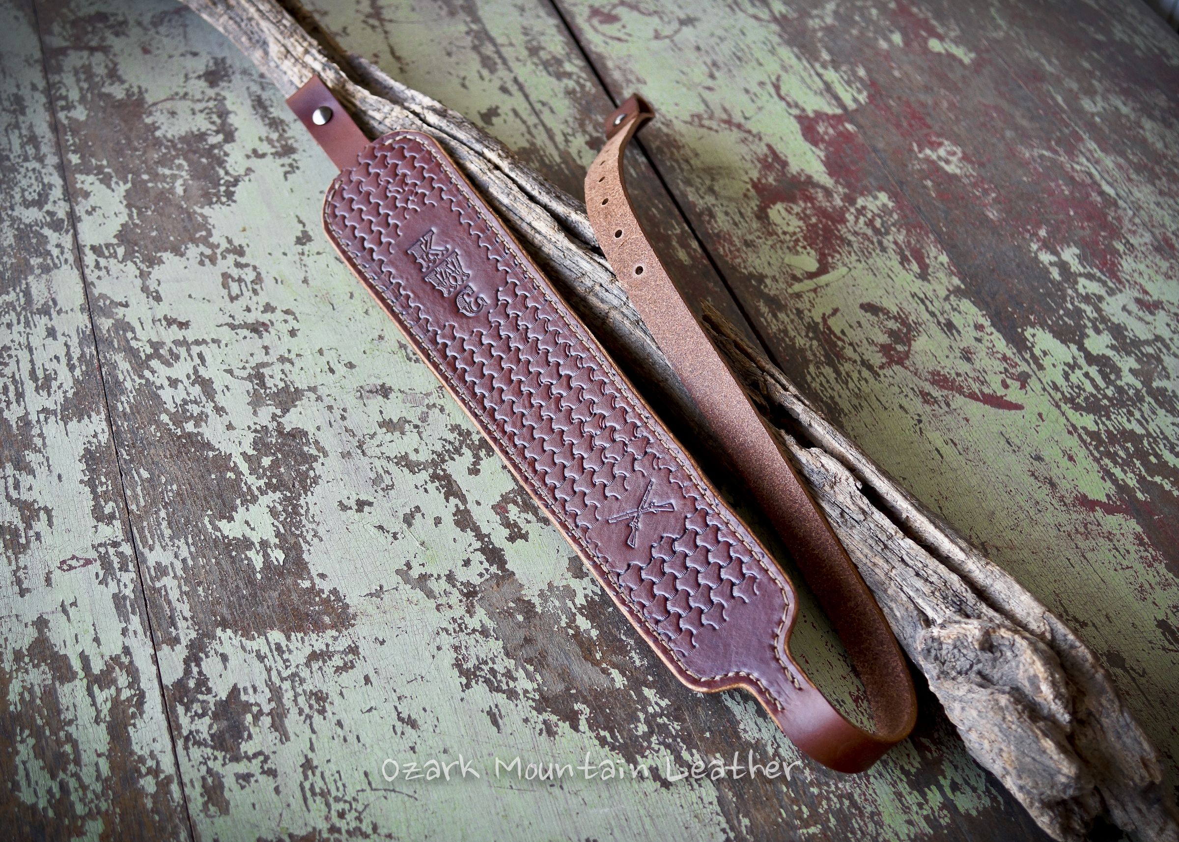 Buy Hand Crafted Custom Leather Rifle Sling Brown Hand Tooled Cobra Style  Padded., made to order from Ozark Mountain Leather