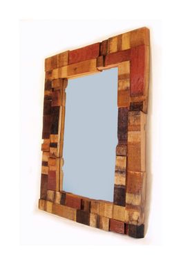 Custom Made Mirrage, Large Wall Mirror Recycled Oak Wine Barrel Staves