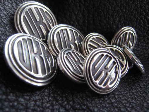 Custom Made Sterling Silver Blazer Buttons With Art Deco Circle Monogram