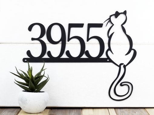Custom Made Metal House Number Sign, Cat