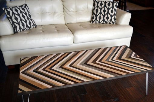 Custom Made Chevron Coffee Table With Hairpin Legs - Reclaimed Wood Table