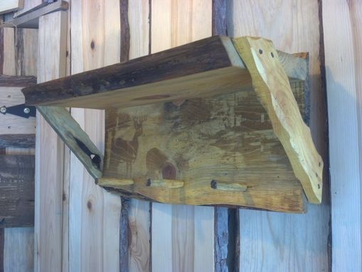 Custom Made Custom Rustic Shelf & Coat Hooks With Laser Engraved Picture.