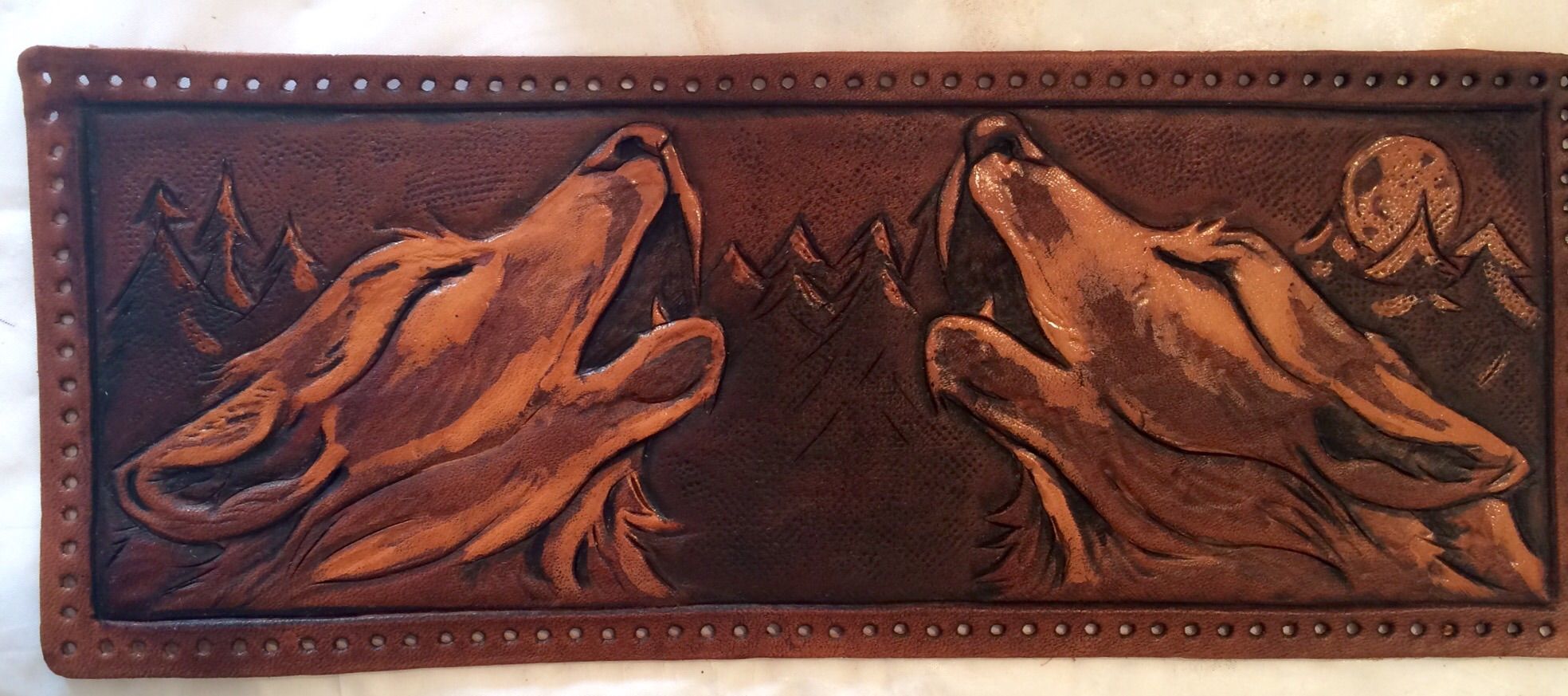 Buy Custom Made Howling Wolf Leather Wallet, made to order from Saxon