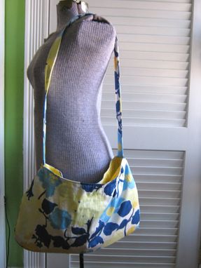 Custom Made Upcycled Purse With Magnetic Snap Made From An Ann Taylor Blue And Yellow Floral Skirt