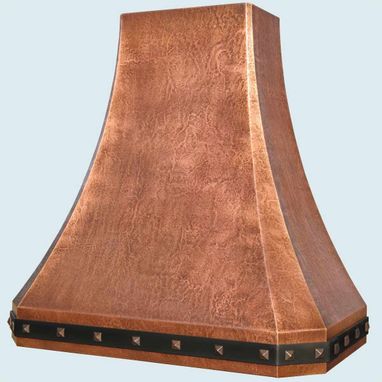 Custom Made Copper Range Hood With Black Steel Strap & Hammering