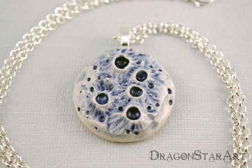Custom Made Moon Pendant Necklace, Carved Porcelain Moon Necklace In Blue