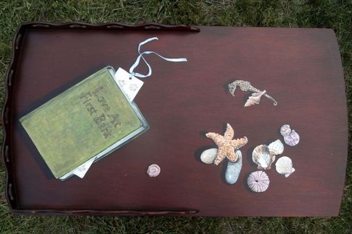 Custom Made Trompe L'Oeil Book And Sea Shells Painted On Vintage Telephone Table .