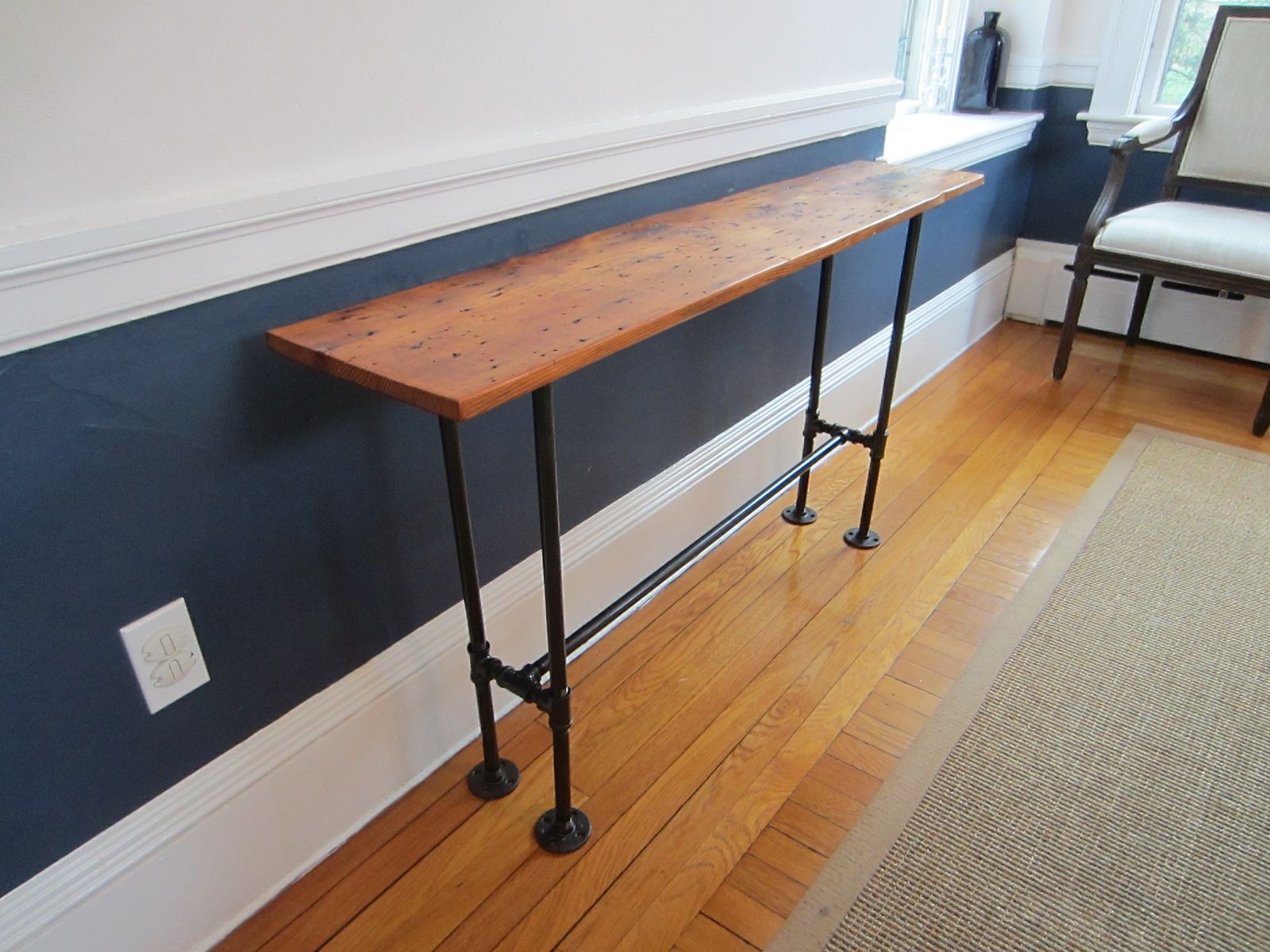 Reclaimed Barn Wood Hall Table with Gas Pipe Legs