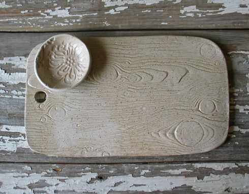 Custom Made Faux Bois Stoneware Cheese Board - Fruit & Cheese Service - Bread & Olive Oil