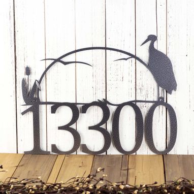 Custom Made Outdoor House Number Metal Sign With Heron And Cattails, Custom Sign, Address Sign, Outdoor Sign