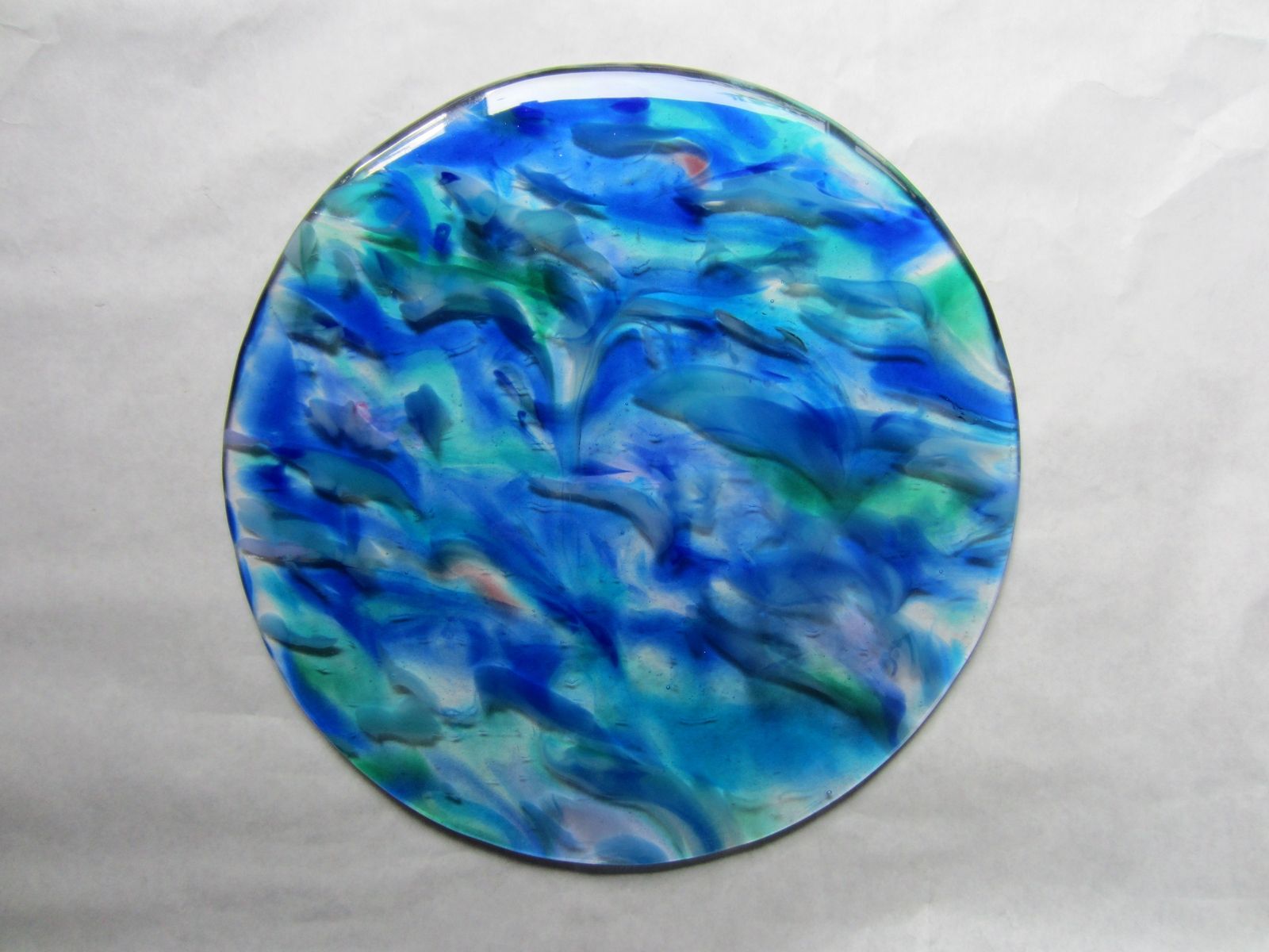 Hand Crafted Dining Table Top Insert Of Raked Fused Glass Ocean by
