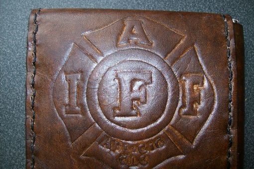 Custom Made Custom Leather Money Clip Wallet With Fireman Union Logo And Persoalization