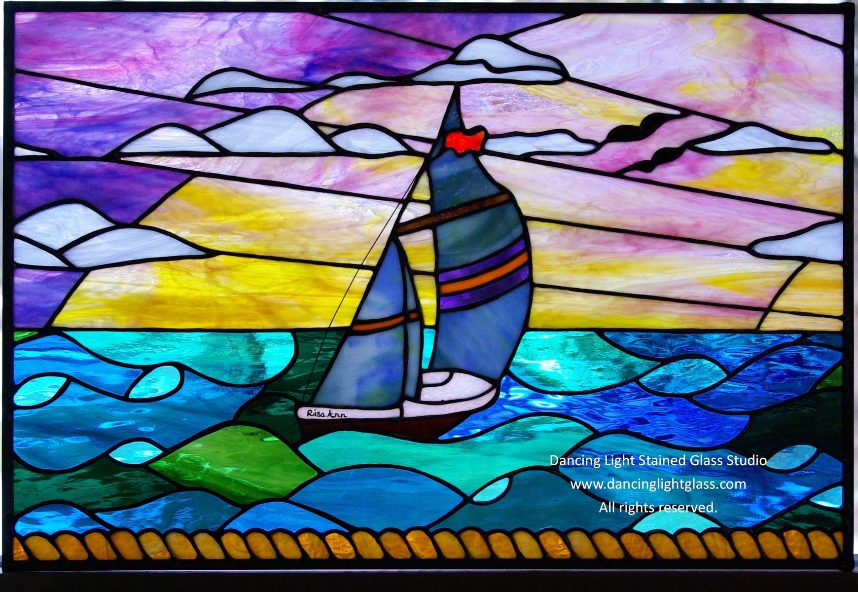 Custom Stained Glass Ocean Scene by Dancing Light Stained Glass Studio
